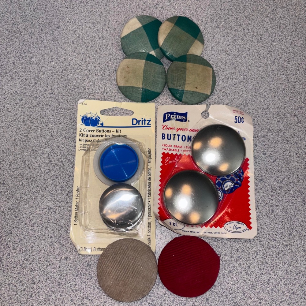 Vintage Prims Prym Dritz Cover Your Own Buttons Lot Plaid Corduroy Sewing
